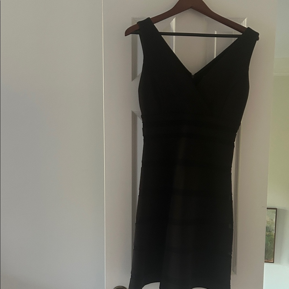 Neiman Marcus Black V-Neck Mini Dress